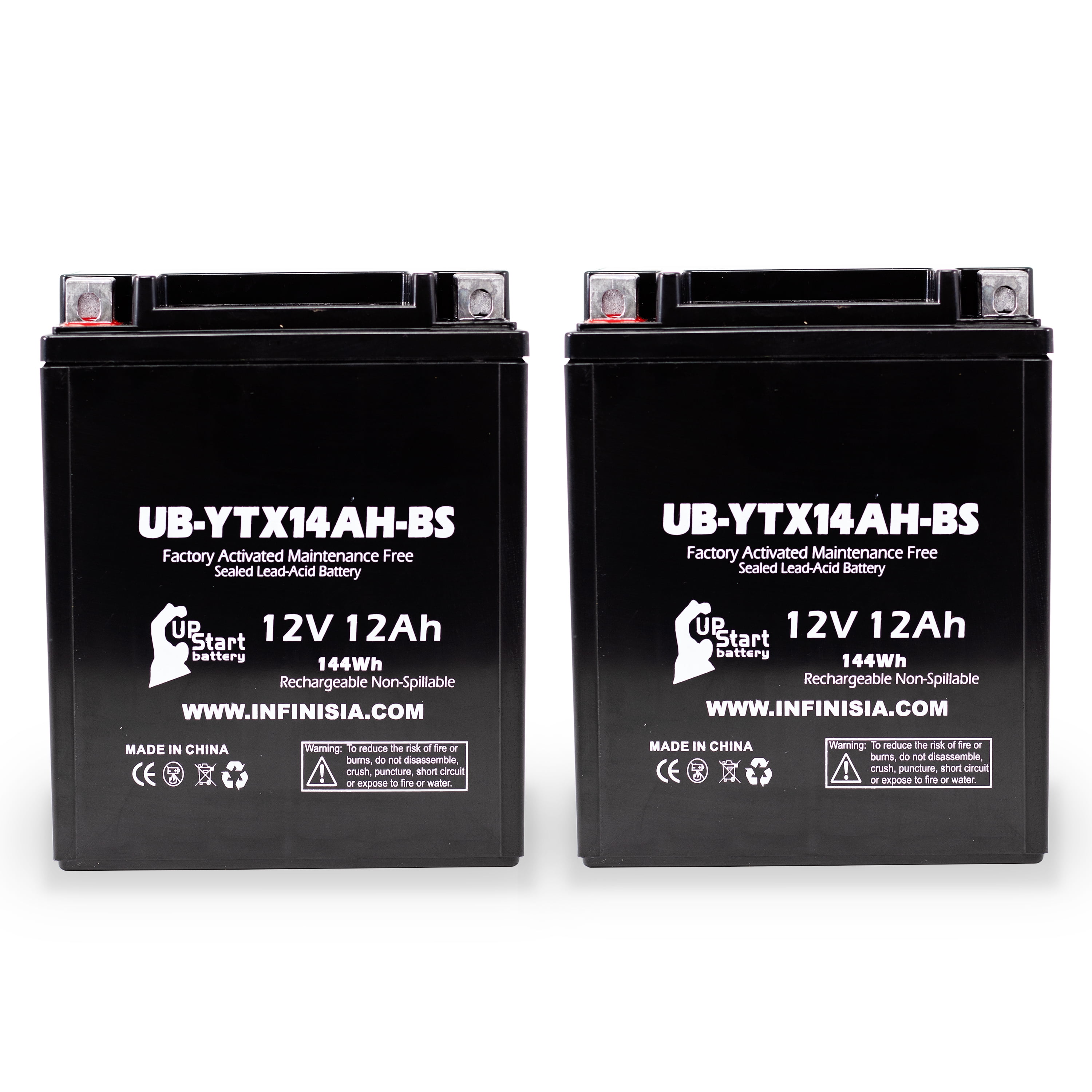 2-Pack UB-YTX14AH-BS Battery Replacement for 2007 Yamaha YFM25B Big Bear 250 CC ATV - Factory Activated, Maintenance Free, Motorcycle Battery - 12V, 12AH, UpStart Battery Brand
