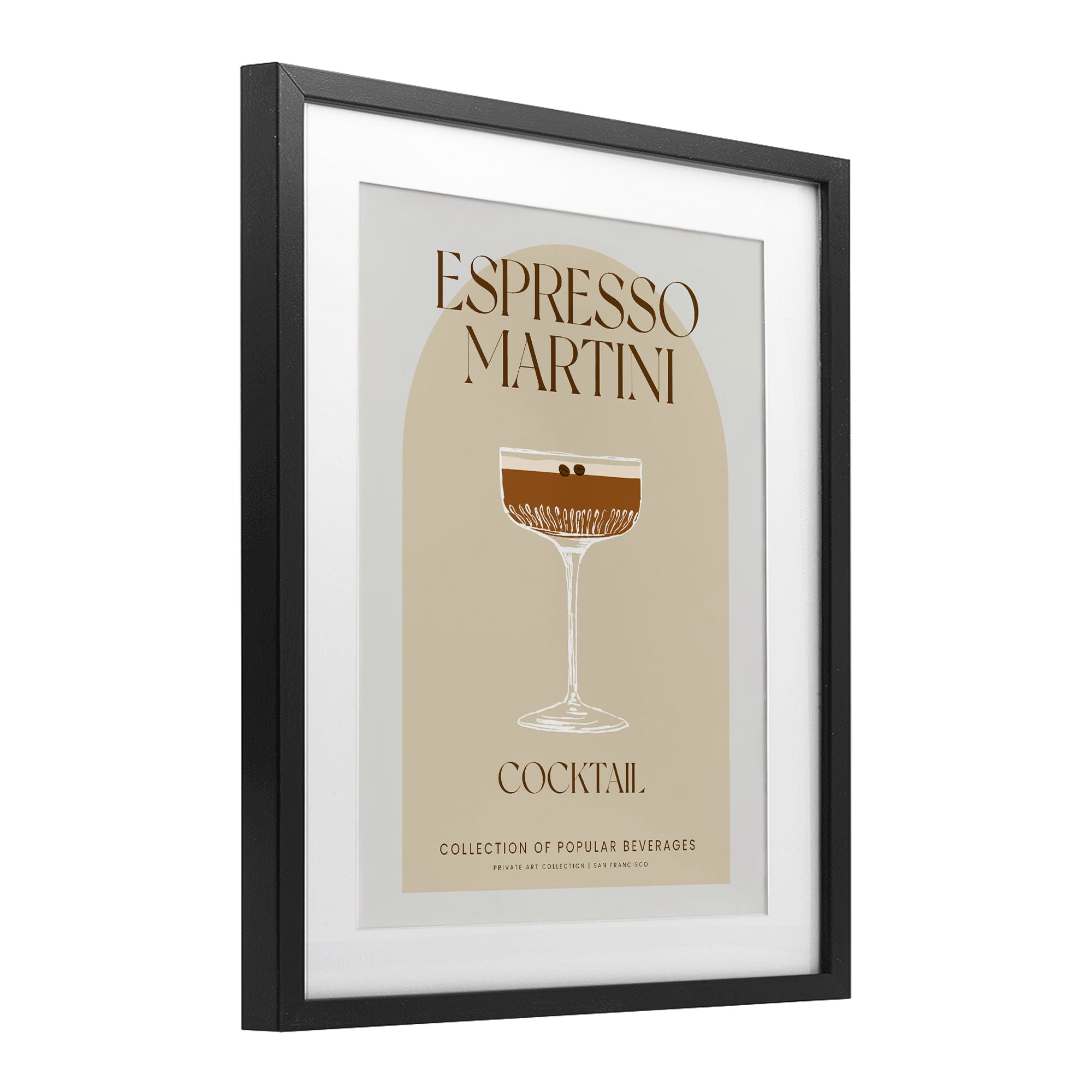 Stylish Retro Espresso Martini Black Framed Print Under Glass, design by Lil' Rue