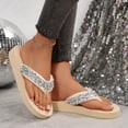 thumbnail image 5 of HTHLVMD Rhinestone Embellished Flip Flops, Sparkly Wedge Sandals, Summer Party Shoes, Thick Sole Flip Flops, Jeweled Beach Footwear, Rhinestones Flip Flops for Women, Beige 5, 5 of 9
