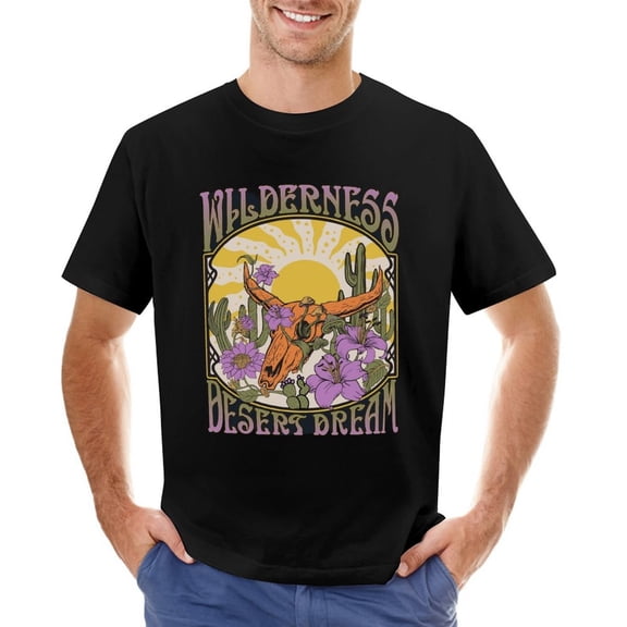 Western Desert Print Design Mens T-shirt Cowboy Style Vintage Tee Shirt
