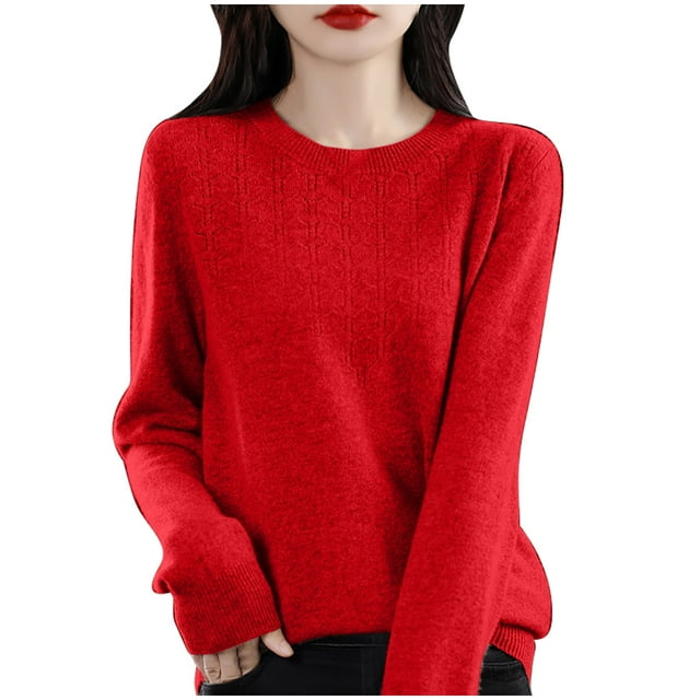 cfhntfmh Chandails pour Femmes 2024 Automne Hiver Col Rond Tops Ajustés Décontractés Chandail à Manches Longues Base Ample