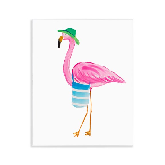 Stupell Industries Flamingo with Beach Tote Animals & Insects Painting Unframed Art Print Wall Art, 11 x 14