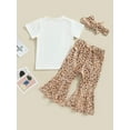 thumbnail image 4 of Bagilaanoe 3pcs Toddler Baby Girl Long Pants Set Letter Print Short Sleeve T-Shirts Tops + Leopard Flare Trousers + Headbands 12M 18M 24M 3T 4T 5T Kids Casual Outfits, 4 of 8
