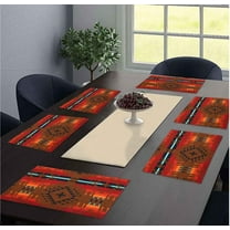 Set of 4, Multi Tribal Orange Style Reversible Placemats for Kitchen Dining Tabl