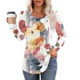 thumbnail image 2 of Workout Tops for Women Fall Pleated Tshirts Puff Sleeve Scoop Neck Floral Print T-Shirts Dressy Casual Shirts Fall Outfits for Women 2024 watermelon red 3X-Large, 2 of 5