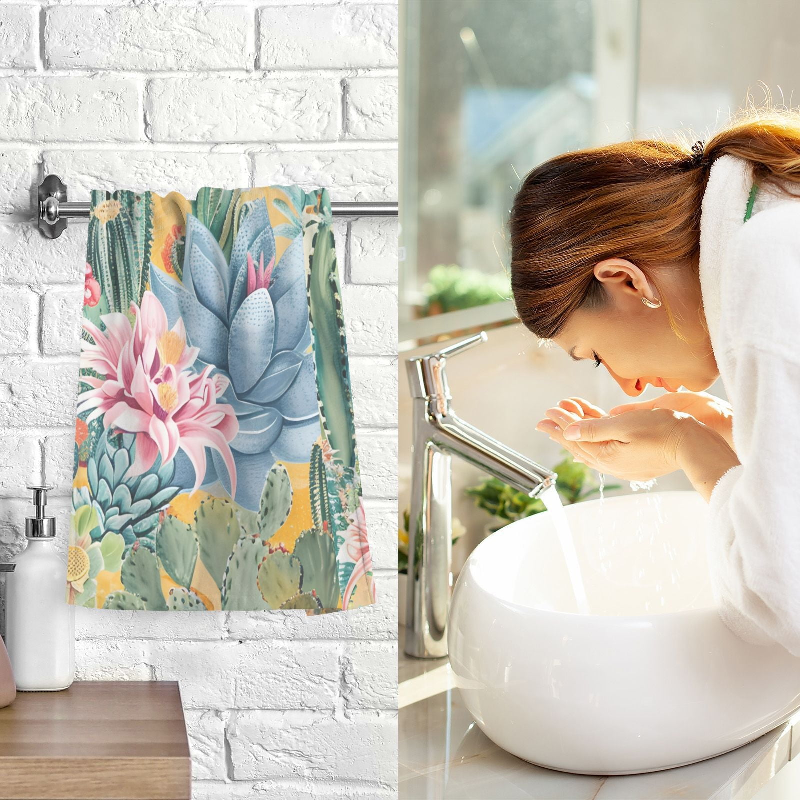 Cactus Hand Towels Cotton Bath Towels Large Face Towels Absorbent for Bathroom 2 Packs