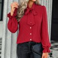 thumbnail image 6 of asdoklhq Blouses for Women Clearance $5, Women Casual Bow Lacing Long Sleeve Solid Color Top Single-Breasted Shirt Blouse, 6 of 9