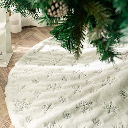 Falda DegGod para árbol de Navidad, felpa, piel sintética blanca como la nieve, 90 cm