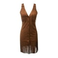 thumbnail image 5 of Cowgirl Dress For Women Vintage Tassel Sleeveless Front Button Sundress Western Country Concert V Neck Mini Dresses Brown M, 5 of 5