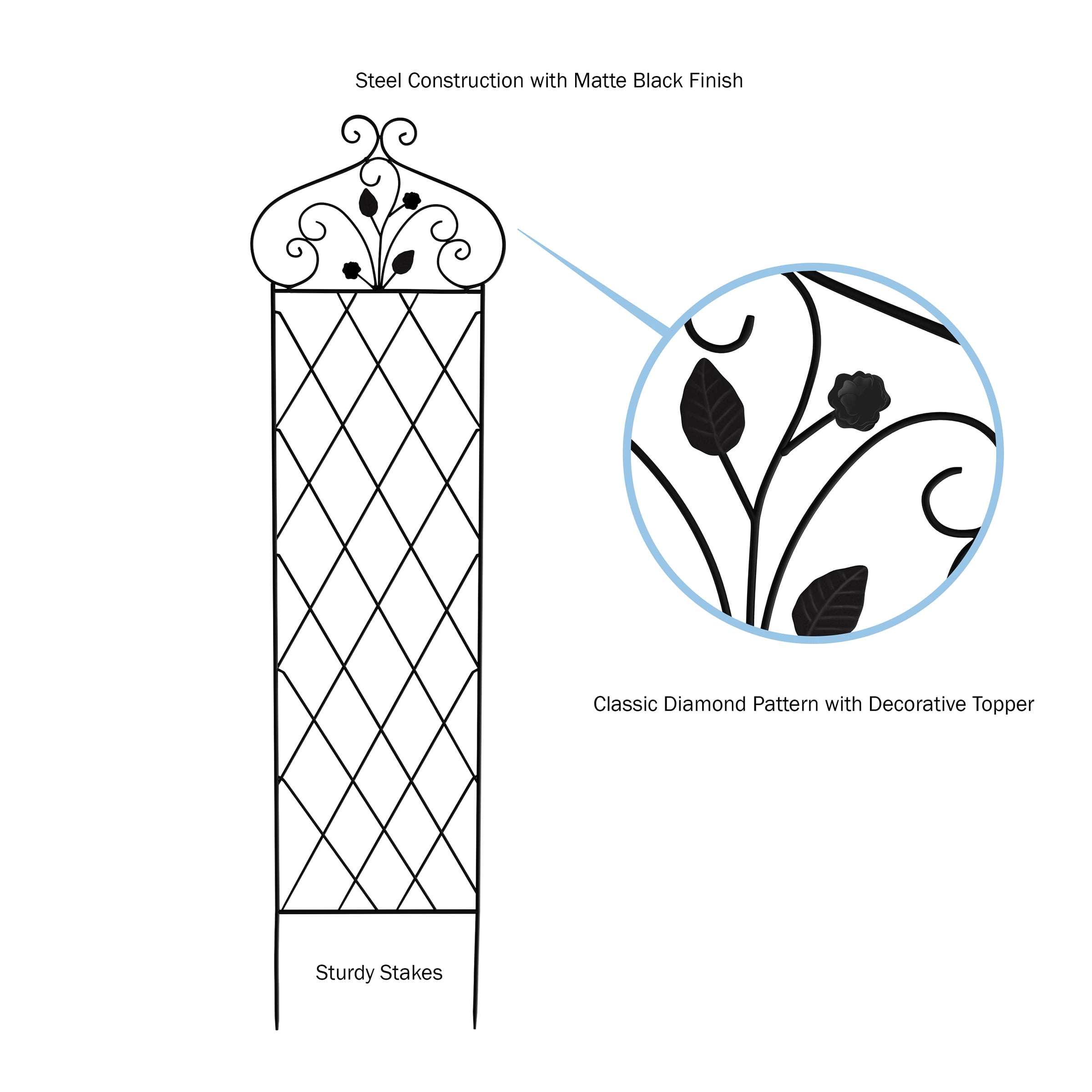 Pure Garden 63-Inch Garden Trellis for Climbing Plants and Veggies (Black)