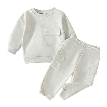 

JIEU Kids Outfit Fashionable Casual Soft Cotton Warm Crewneck Long Sleeve Round Neck Pocket Solid Color Sweatshirt Set Clothes Set for Boys Or Girls 2PC Set Outdoor Wear Hiking
