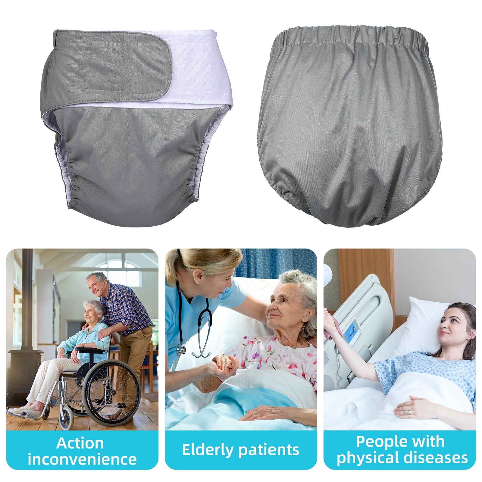 Adult Cloth Diaper Grey Reusable Washable for Elderly and Adult Use 5Pcs