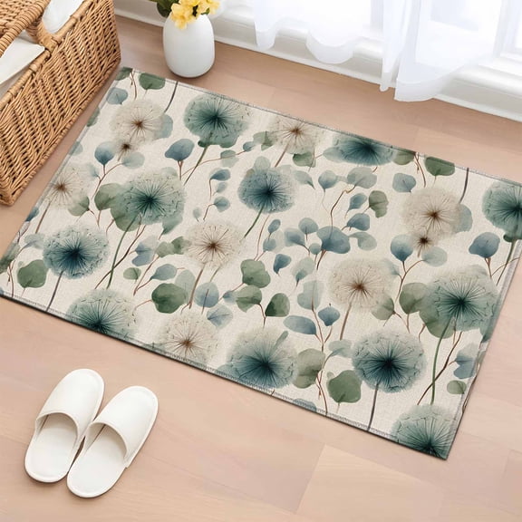 Entryway Rug 2'x3', Watercolor Dandelion Small Rug for Kitchen Bathroom Door Mat Indoor Entrance, Spring Floral Botanical Vintage Beige Non-Slip Area Rugs Floor Mats Carpet Front Door Rugs
