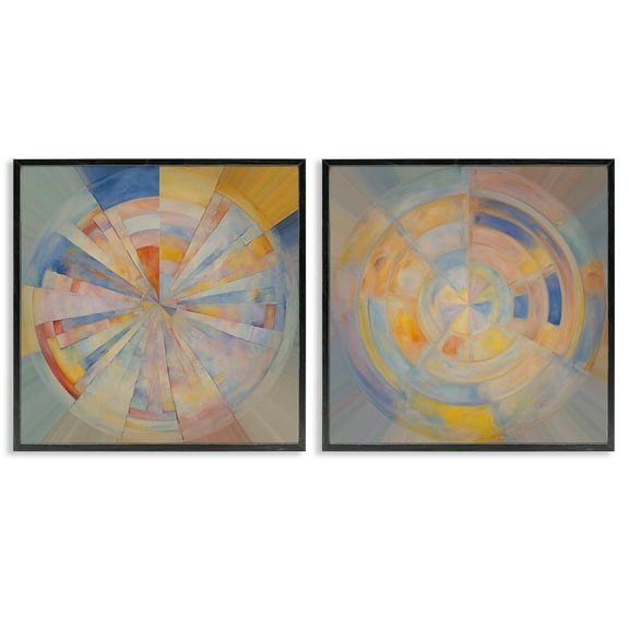 Stupell Industries Centric Circle Geometrics Abstract Painting Black Framed Art Print Wall Art, 12 x 12, Set of 2