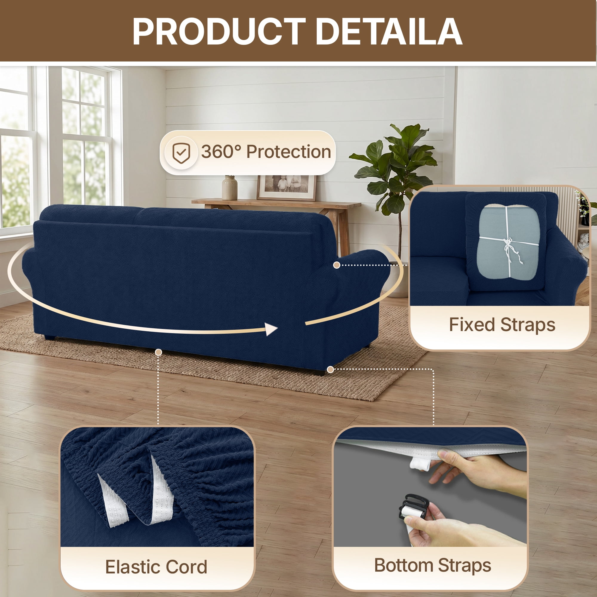 JIATER 2-Piece Armchair Sofa Cover Stretch Couch Cover Washable Sofa Slipcover Furniture Protector with 1 Cushion Cover,Navy