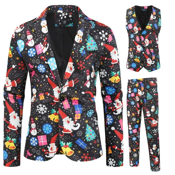 Conjunto de 3 piezas de chaleco y pantalón con estampado navideño 3D informal para otoño e invierno