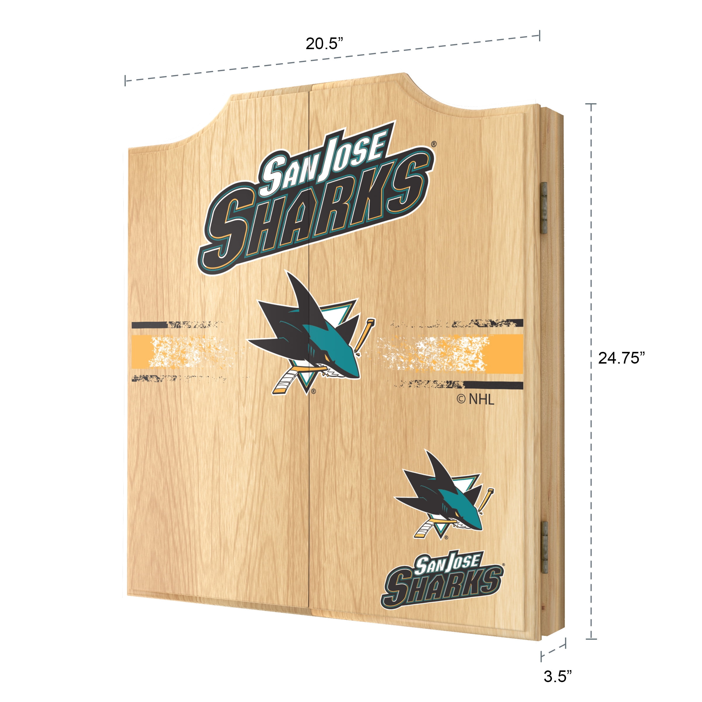 San Jose Sharks Logo Dart Board Cabinet Set with 6 Steel Tip Darts