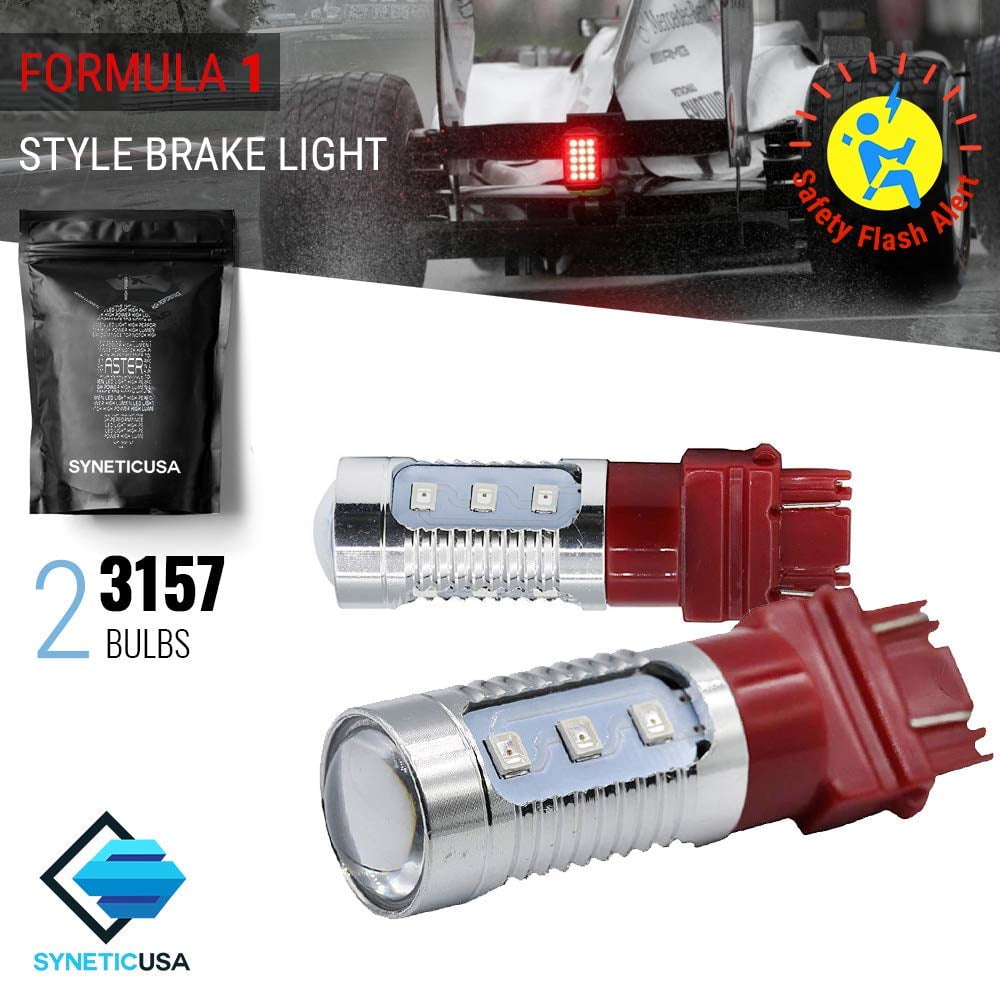 3157 Red Stop Brake 2835 Flash Strobe Rear Alert Safety 12-LED Light Bulbs (3157, Red)