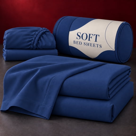 3/4PCS Soft Microfiber Bed Sheet Set ,Deep Pocket Elastic Fitted Sheet, Wrinkle Resistant Luxury Bedding Set.(Navy Blue,Twin)