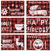 Christmas Placemats Set of 6 for Dining Table, Buffalo Plaid Placemats Christmas Table Decorations Xmas Buffalo Check Placemats, Washable Holiday  Table Mats