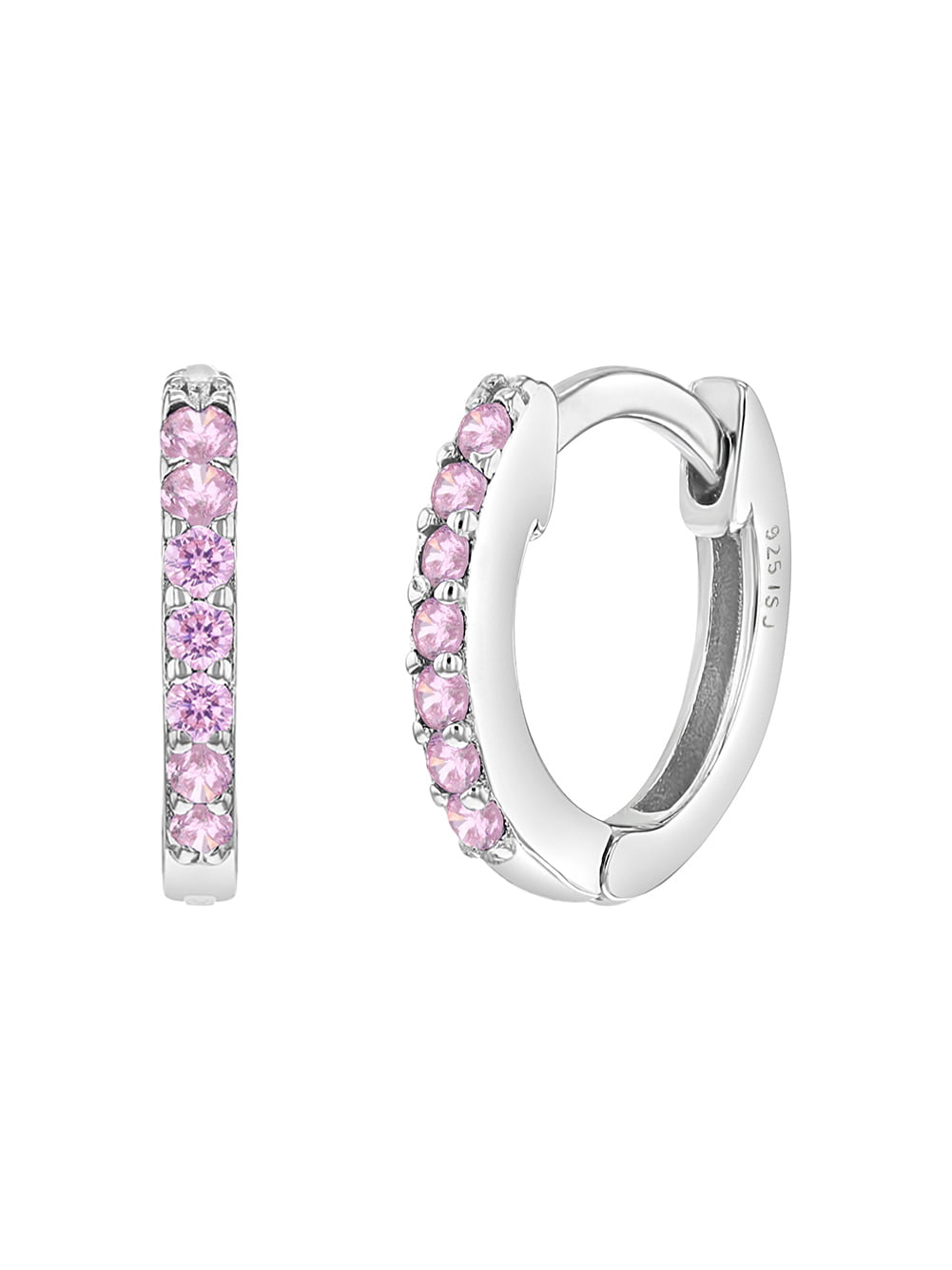 18k Gold Plated Mouse Hoop Huggie Earrings Pink Crystals Teens Girls 0.39" 