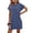 Blue, variant on Women's Ribbed Striped Short Sleeve Mini Tee Dress 65% rayon 35% polyester Opaque Pocketed Moderate Stretch Comfort