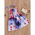 thumbnail image 3 of Bagilaanoe Toddler Girl 4th of July Dress America Flag Strap Dresses Kids Summer Clothes Backless Stripe Stars Party Dress, 3 of 8