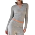thumbnail image 3 of Sudadera Deportiva de Cuello Alto con Cremallera de un Cuarto para Mujer Gris L, 3 of 10
