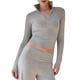 thumbnail image 3 of Sudadera Deportiva de Cuello Alto con Cremallera de un Cuarto para Mujer Gris S, 3 of 10