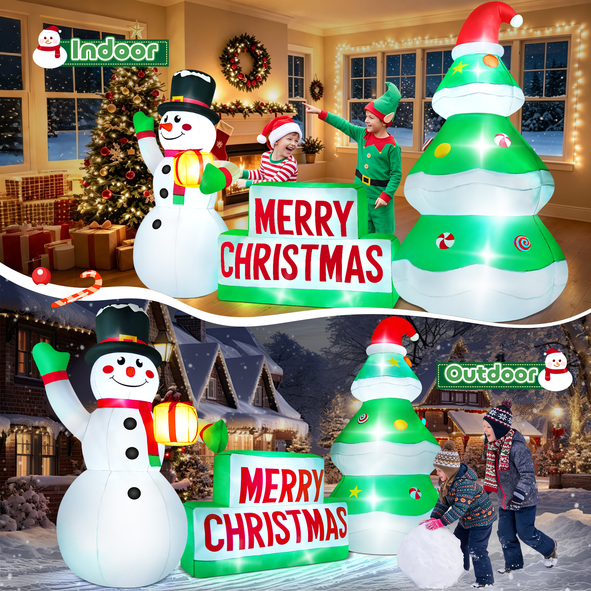Yexmas 9ft Christmas Inflatable Snowman with Tree and LED photo 6