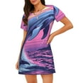 thumbnail image 1 of Vsdgher Chemise de Nuit à Manches Courtes Motif Dauphin Hawaïen pour Femmes, Col Rond, Mignonne, Confortable, 1 of 6