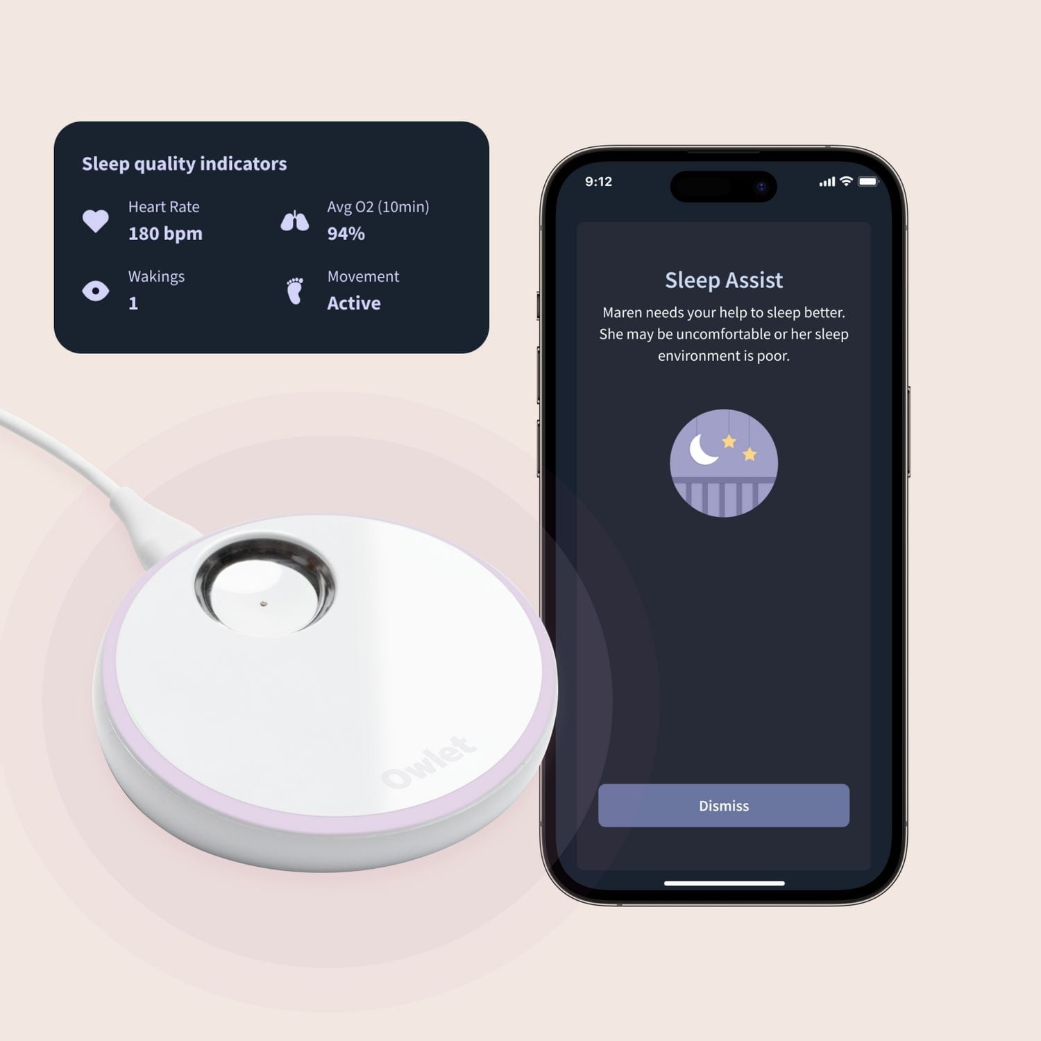 Owlet Dream Sock - Smart Baby Monitor with Sleep Quality Indicators Including Movement, Heart Rate and Average Oxygen Levels