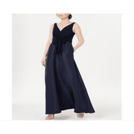 Adrianna Papell Women's V Neck Tie Waist Gown Blue Size 12