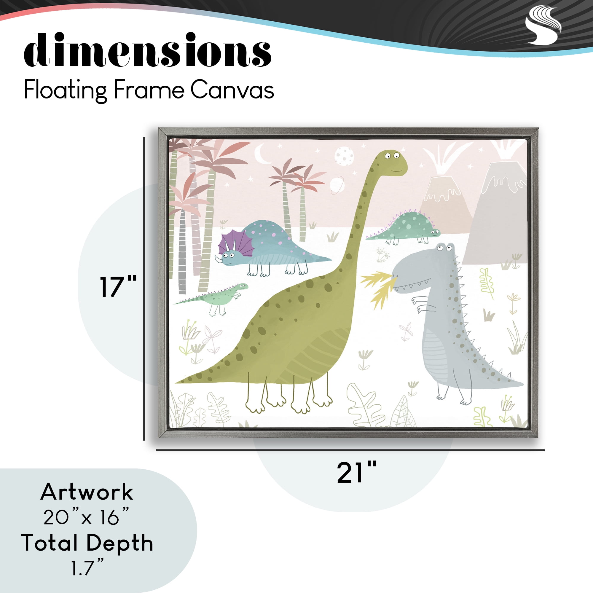 Stupell Industries Earthy Jurassic Dinosaurs Gray Framed Floater Canvas Wall Art, design by Carla Daly