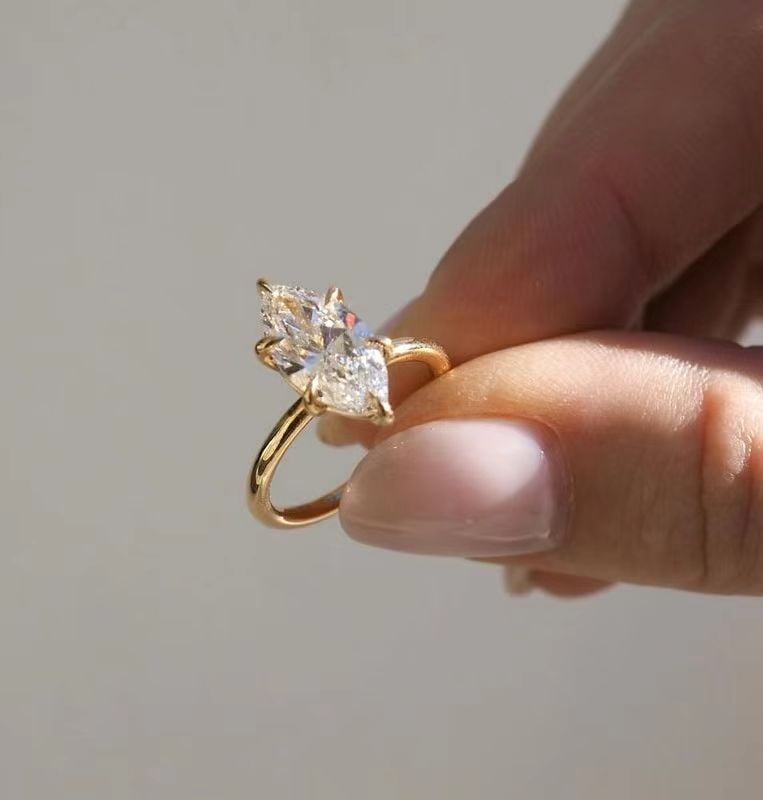 Cora Jewellery 2.5CT Marquise Moissanite Solitaire Engagement Ring For Women, 14K Yellow Gold