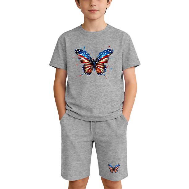 Odeerbi Niños Niñas Outfit Día de La Independencia Camiseta de Manga Corta Con Estampado Patriótico Con Pantalones Cortos Set de 2 Piezas