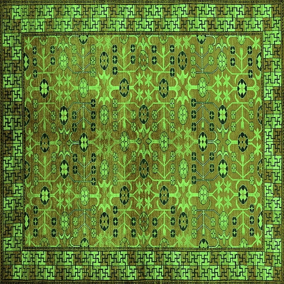 Ahgly Company Indoor Square Oriental Green Industrial Area Rugs, 4' Square