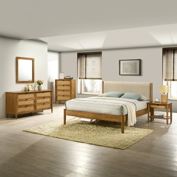 Roundhill Furniture Vichy 5-Pc Bedroom Set with Queen Bed, Dresser, Mirror, Nightstand, Chest