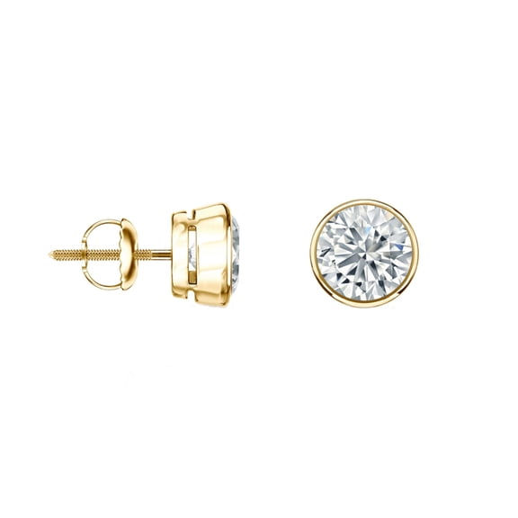 2 Ct Round Lab Created Grown Diamond 14K Yellow Gold Plated Earrings Studs Bezel Screw Back