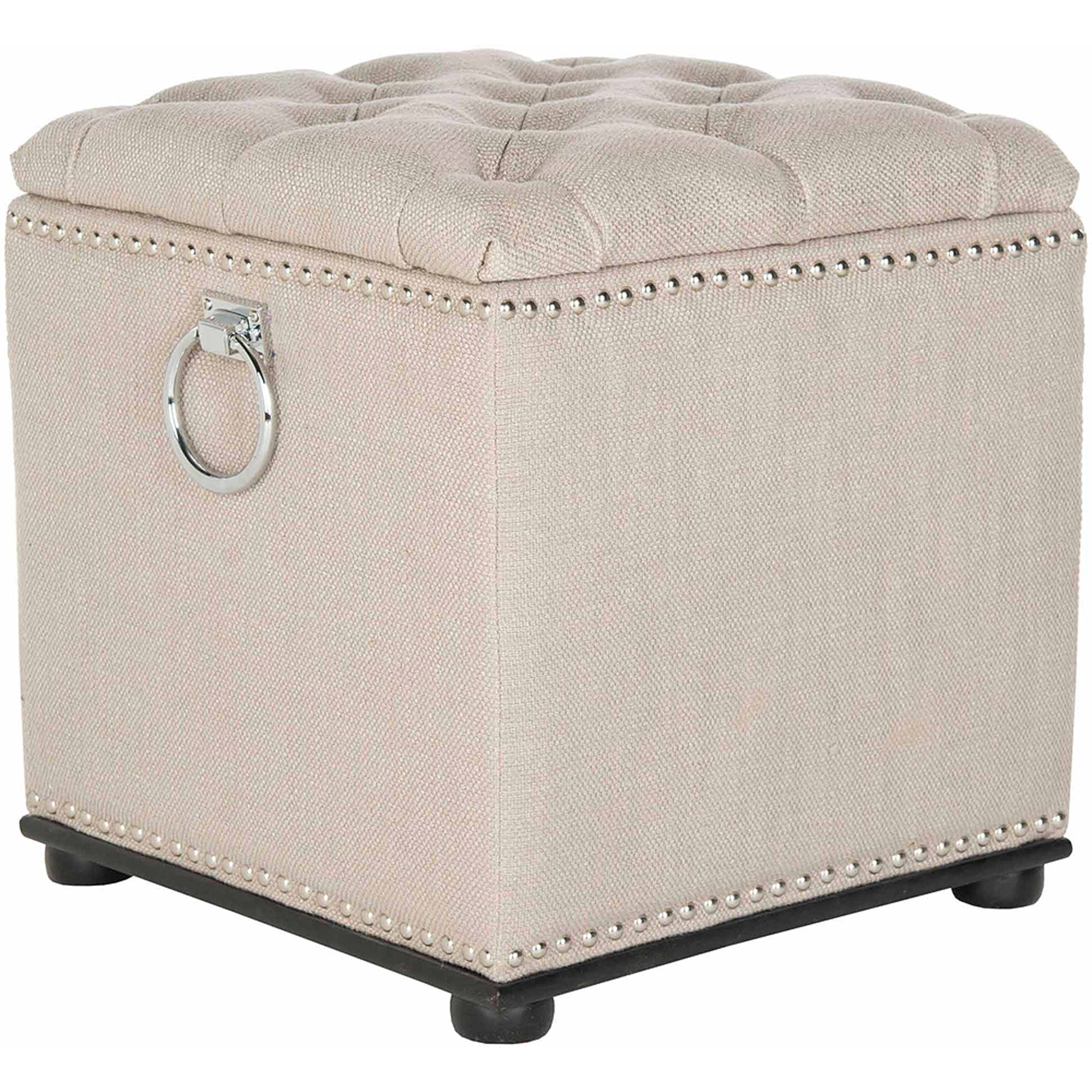 SAFAVIEH Arturo Modern Glam Storage Ottoman w/ Silver Nail Heads, Beige