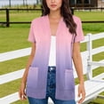 thumbnail image 2 of BiZtdJrK Women Fashion Summer Cardigans Gradient Color Short Sleeve Open Front Sweaters Lightweight Travel Vacation Shrug Cardigan with Pockets Pink M, 2 of 6