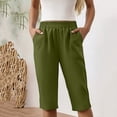 thumbnail image 7 of Linen Capri Pants for Women Summer Knee Length Straight Leg Pant Casual Loose Beach Bermuda Clothes with Pockets Green 2XL, 7 of 7