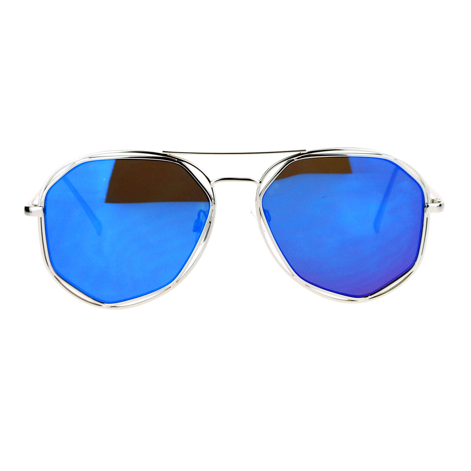 SA106 Octagon Double Rim Color Mirror Flat Lens Aviator Sunglasses 