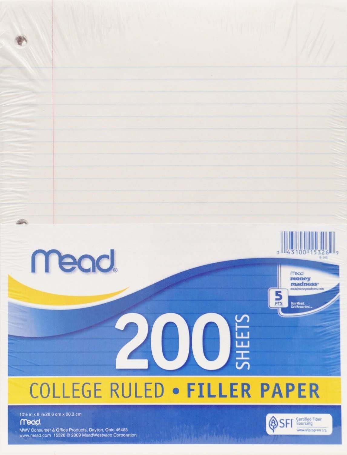 for sale online 15326 Mead Filler Paper College Ruled 200 Sheets 