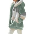thumbnail image 2 of Autumn Winter Lady Cardigan - Thickened Plush Hooded Collar Drawstring Loose Windproof Colorblock Patchwork Long Sleeves Cardigan, 2 of 8