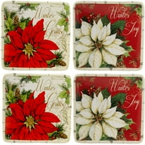 Tabletop Winter Garden Canape Plate St/4 Earthenware Poinsettia Christmas 28325