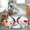 thumbnail image 4 of Round Area Rug 4ft, Easter Bunny Tulip Black Palid Non-Shedding Washable Area Rug, Rabbit Funny Red Glasses Non Slip Low-Profile Circle Rugs for Living Room, Bedroom Dining Room, 4 of 9