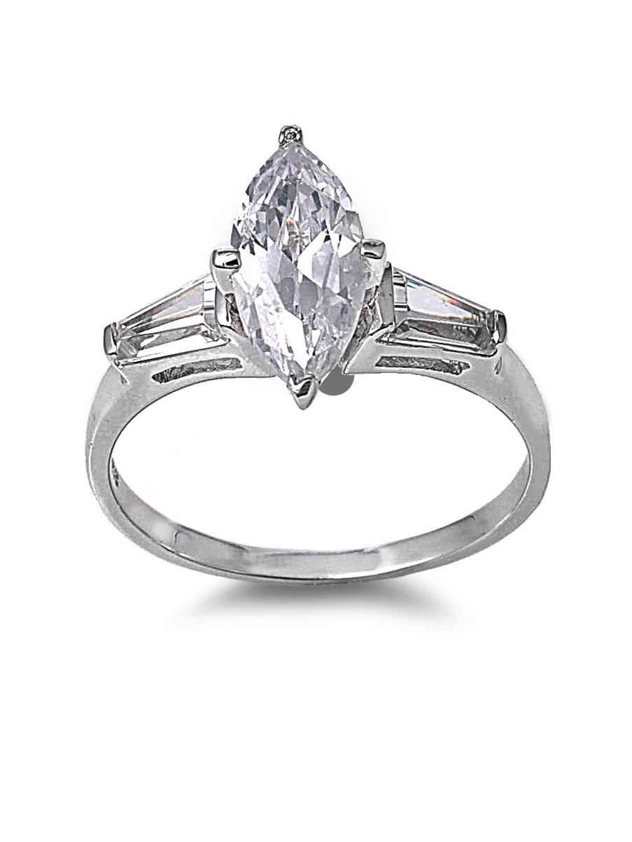 Marquise Center Cubic Zirconia Ring Sterling Silver 925 Size 7