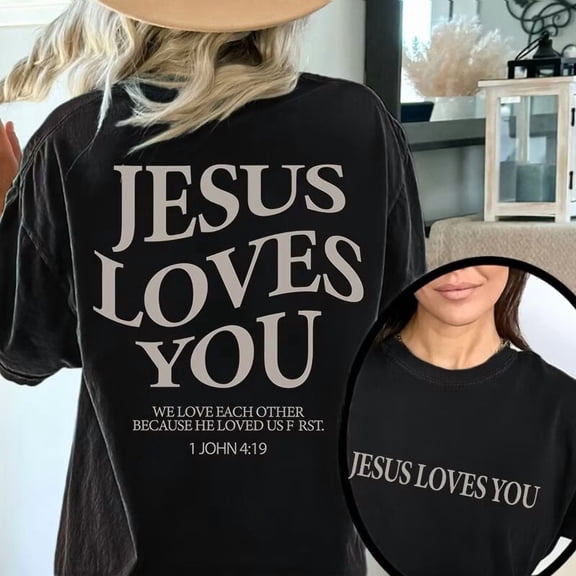 Womens "Jesus Loves You" Religious - Inspired Graphic Tees Inspirational Print T - shirts With Text & Biblical Reference Design Comfortable Short Sleeve Casual Daily Wear Tops