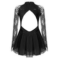 thumbnail image 2 of iEFiEL Womens Floral Lace Ballet Dance Skirted Leotard Long Sleeve Figure Ice Skating Dress Black M, 2 of 7